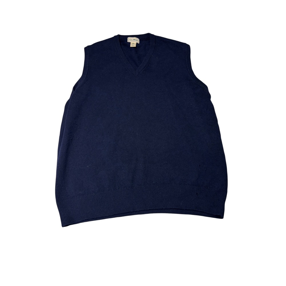 Vintage LL Bean Mens Large Tall Navy Blue Lambswool V-Neck Sweater Vest Scotland